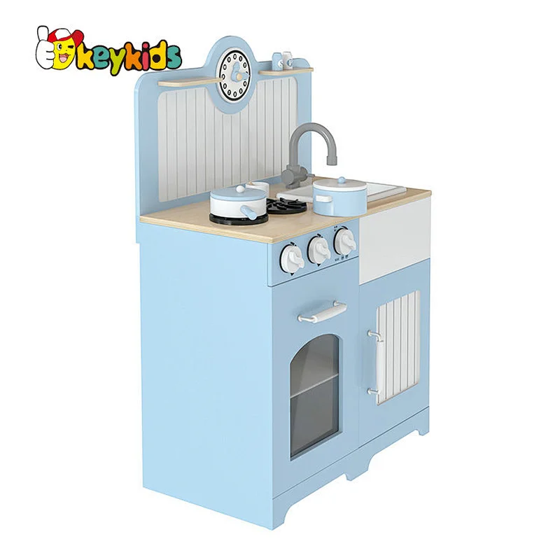 Factory OEM Simulate Cooking Game Blue Wooden Toys Kitchen for Children W10C745