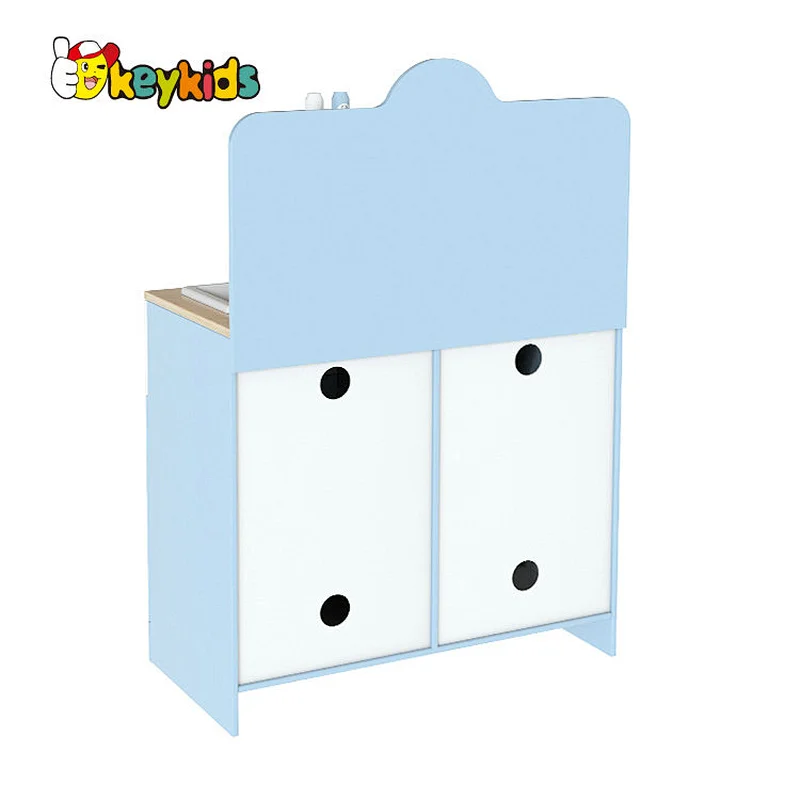 Factory OEM Simulate Cooking Game Blue Wooden Toys Kitchen for Children W10C745