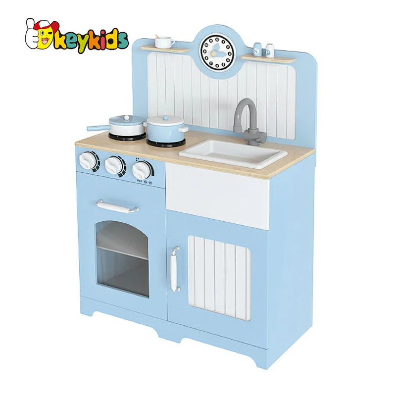 Factory OEM Simulate Cooking Game Blue Wooden Toys Kitchen for Children W10C745