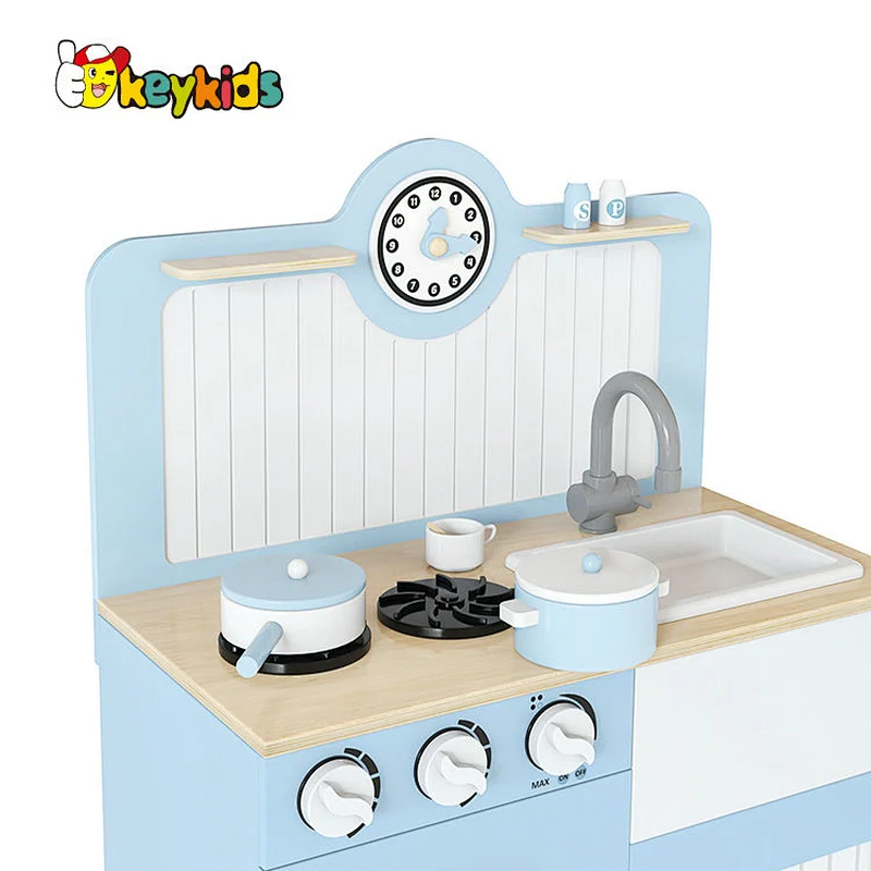 Factory OEM Simulate Cooking Game Blue Wooden Toys Kitchen for Children W10C745