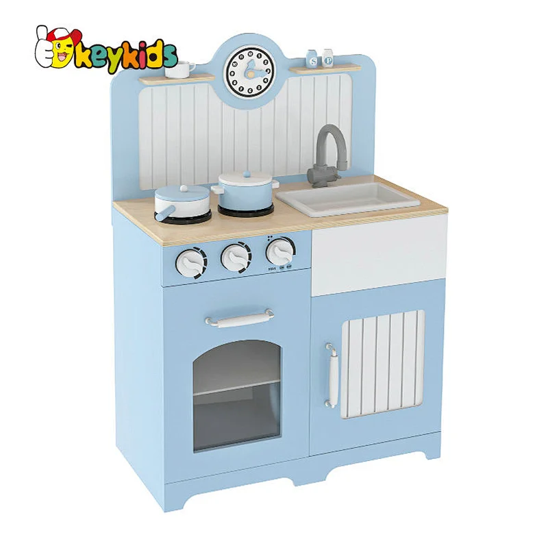 Factory OEM Simulate Cooking Game Blue Wooden Toys Kitchen for Children W10C745