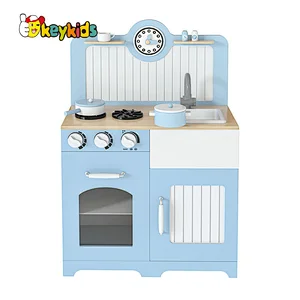 Factory OEM Simulate Cooking Game Blue Wooden Toys Kitchen for Children W10C745