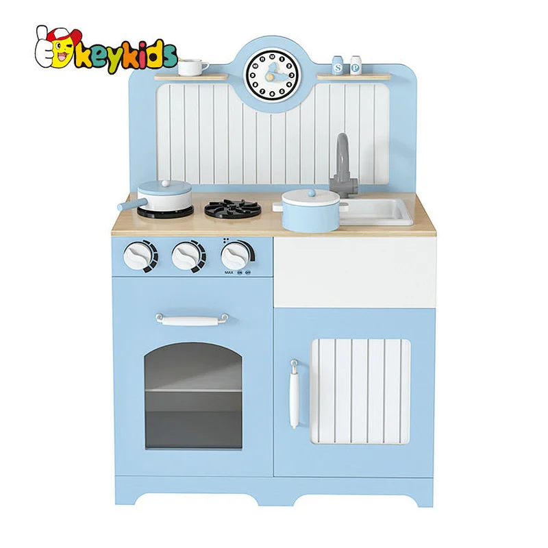 Factory OEM Simulate Cooking Game Blue Wooden Toys Kitchen for Children W10C745